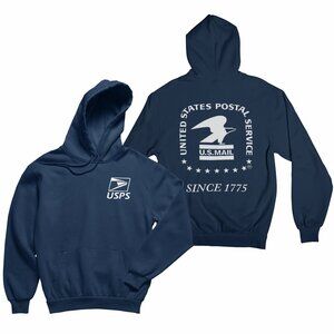 NEW Postal Service Since 1775 Front Back Print Fleece Pullover Hoodie NAVY